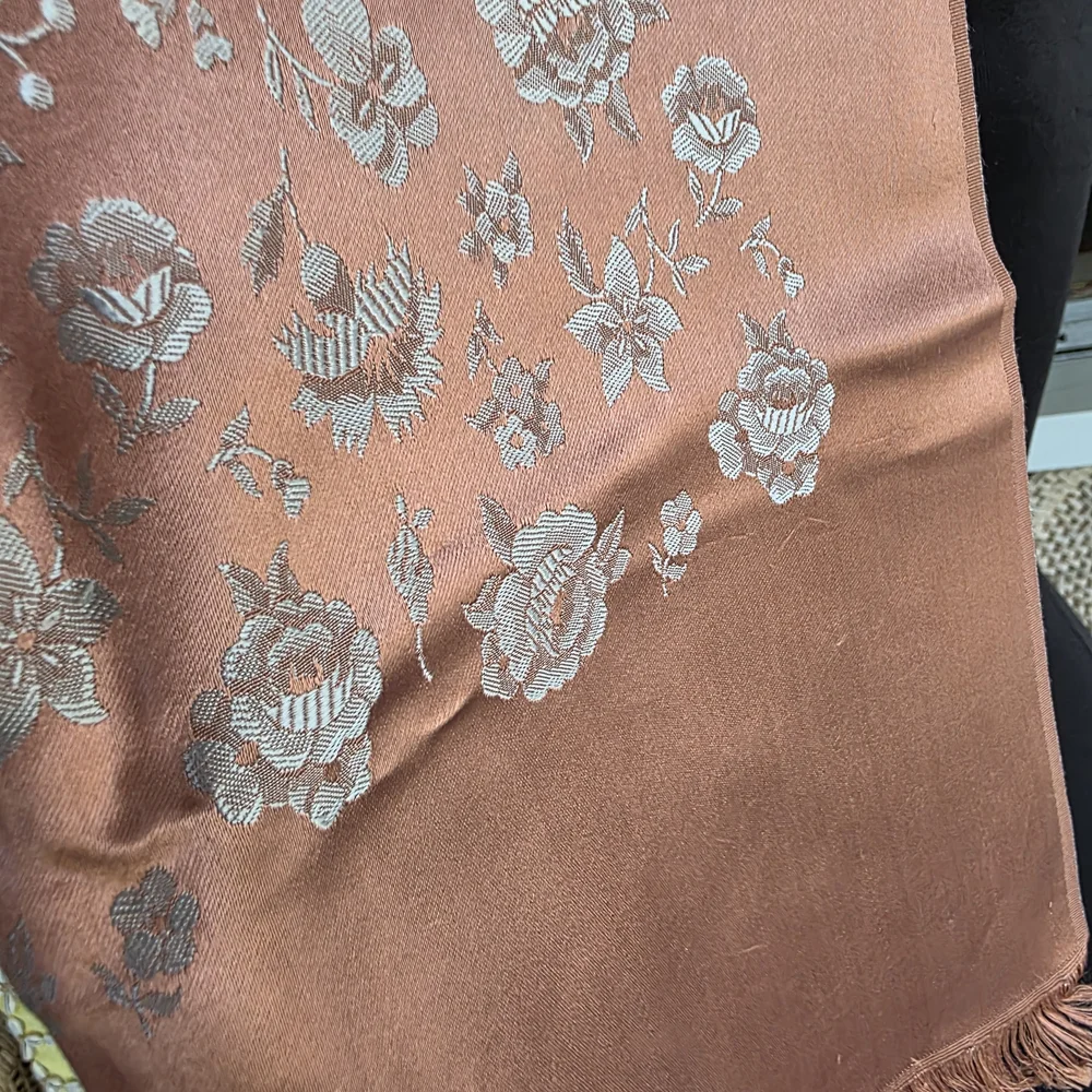 Vintage 70s Silky Woven Floral Scarf Copper Shimmer Boho Chic